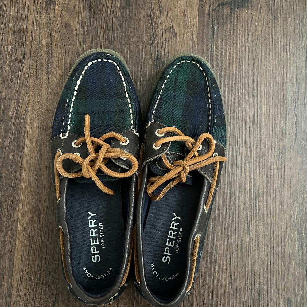 Sperry Women's Plaid Boat Shoes - Black and Green